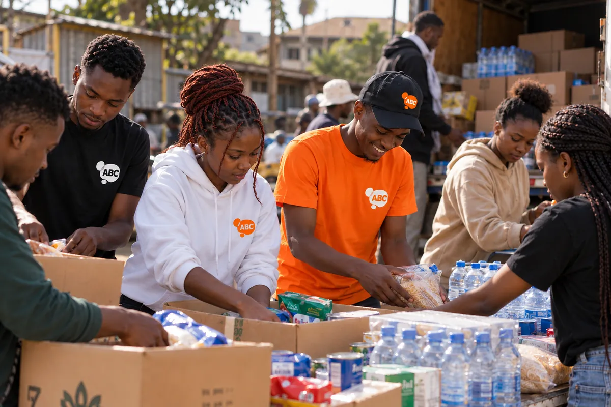 ABC Club volunteers packing food and supplies for donation